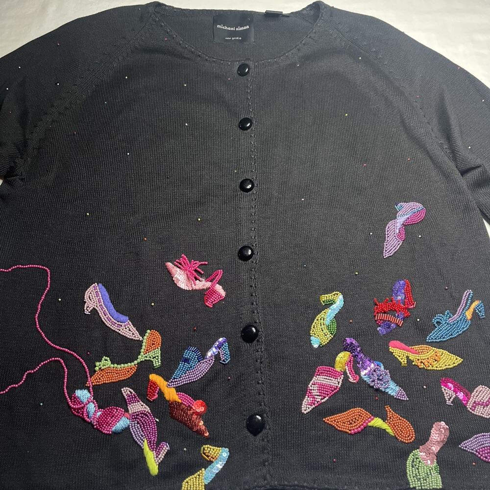 1990’s Michael Simon’s Button Down Black High Heels Cardigan